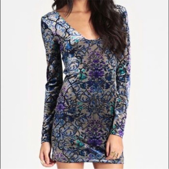 NWOT FREE PEOPLE Velvet Burnout Dress in Silver Combo S - Picture 7 of 7